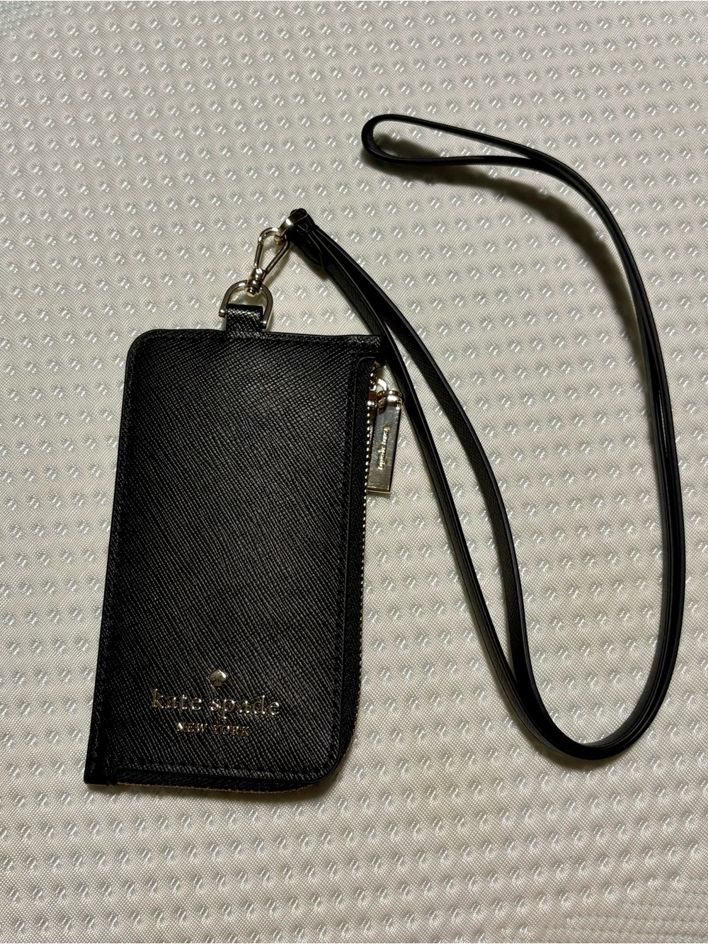 kate spade black leather wristlet card holder with strap
